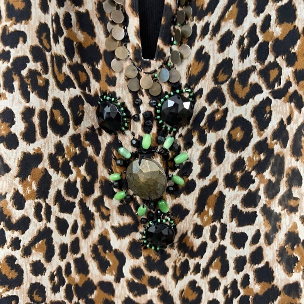 VS Moda International Silk Leopard Print Boho Sheer Top Sz M - Picture 3 of 12